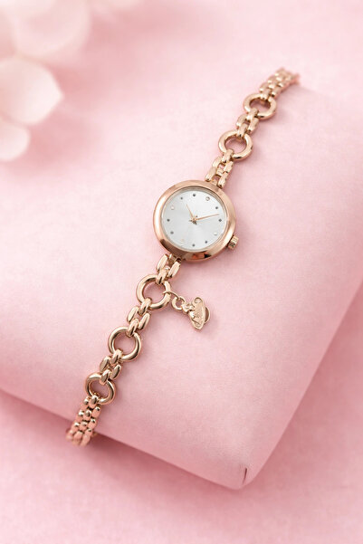 naaksesuar Gold Color Charm Detailed Luxury Women's Watch - White Dial