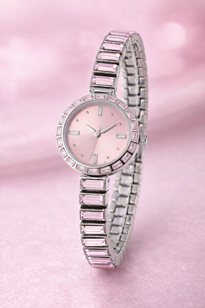 naaksesuar ساعة يد نسائية فاخرة باللون الفضي من سويلو مرصّع بالأحجار