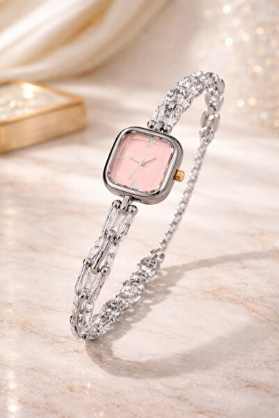 naaksesuar Gümüş Renkli Tiff Model Kadın Saat pembe