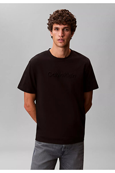 Calvin Klein Men's Woven Fabric Plain Crew Neck Black T-Shirt Lv04Lf811G-Ub1