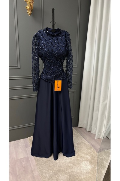 Kendallksa Navy blue evening dress embroidered with sequins
