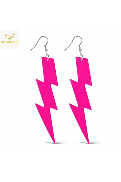 My Reality Fashion 80S 90S # 39;Lar Retro Neon Pink Lightning Earrings 10 cm
