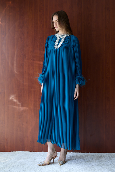 Melike Tatar Taşlı Piliseli Elbise 32-2659