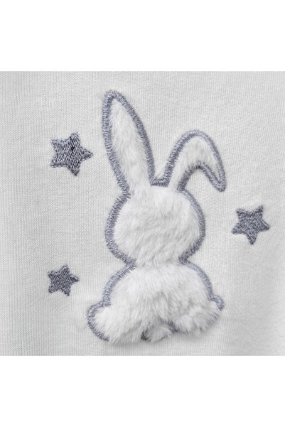 BALKABAĞI Rabbit Plush Appliqued Silver Detailed White Girls' 100% Cotton Sweatshirt (2-9 Years)