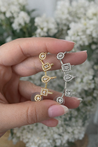 Aysire Takı Aksesuar Tek delik çoklu görünen 5li Çelik taşlı kıkırdak küpe