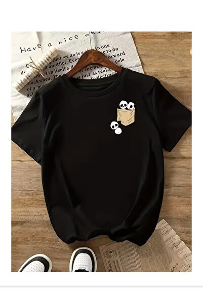 LAND MODA Women's Pocket Panda Printed Large Size Tshirt