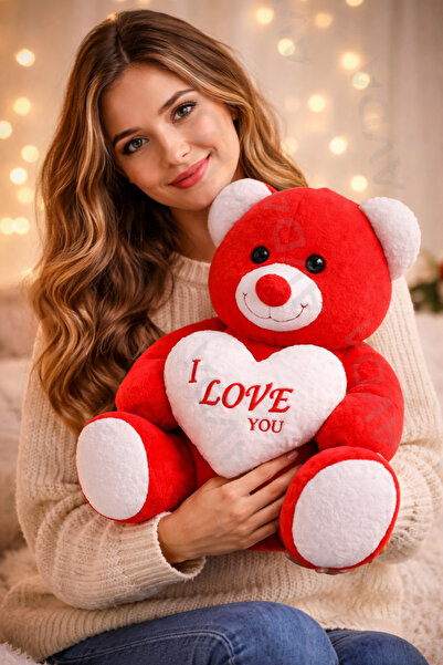 TREND 45 CM Peluş Ayıcık Kalpli I Love You Yazılı Büyük Boy Teddy Bear Sevgil...
