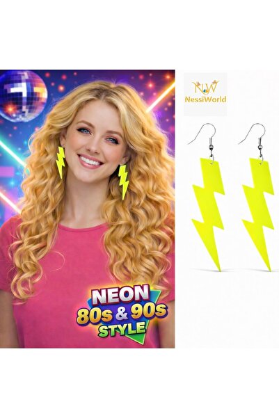 NW NessiWorld 80S 90S &amp; # 39;Lar Retro Neon Yellow Lightning Earrings 10 cm