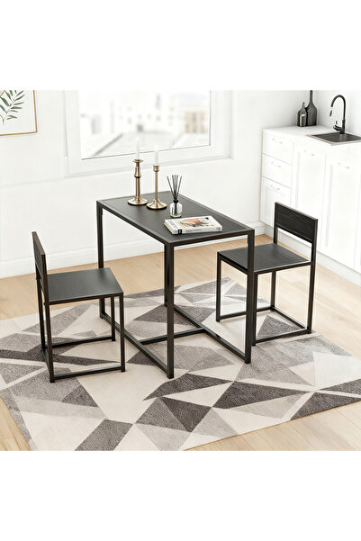 Zztcmp طقم طاولة وكراسي بار عصري مكون من 3 قطع، طقم طعام - إطار معدني مع سطح ...