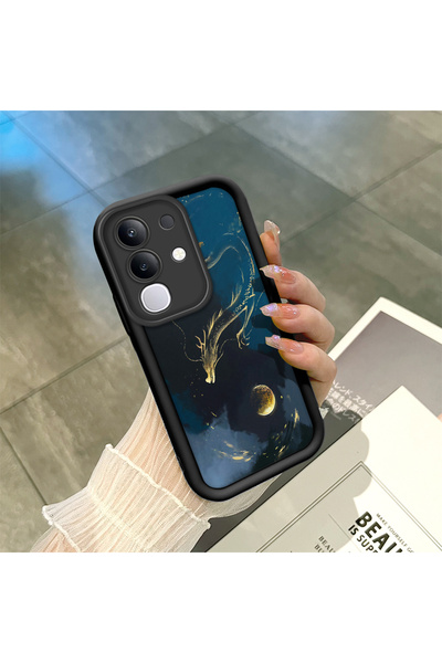 Black Silicone Case Shockproof Camera Protected Dragon Pattern Compatible with Vivo Y29 4G
