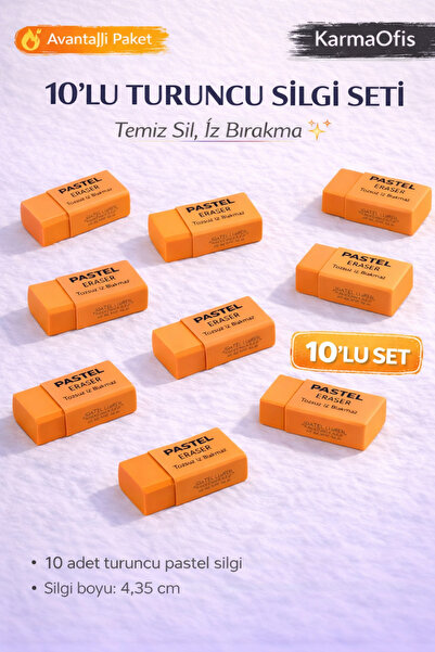 KarmaOfis مجموعة من 10 ممحاة برتقالية باستيل |   ممحاة ناعمة لا تترك أثراً أو...