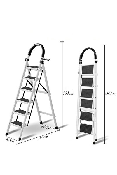 BESTONE 6-step foldable ladder, sturdy steel folding stool, wide non-slip ped...
