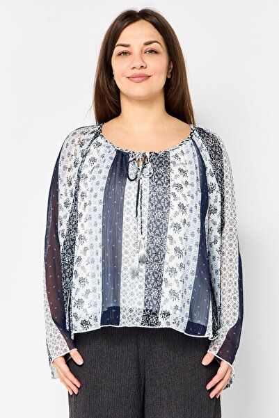 Sadie & Sage Women Tie Neck Long Sleeve Floral Print Blouse, Multicolor