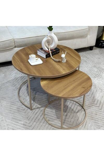 SAHABA Nesting Coffee Table Set of 2,Modern 80 cm Big Side Table, Metal Frame...