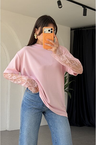 IŞILDA FASHION Μπλουζάκι με Δαντέλα μανίκια