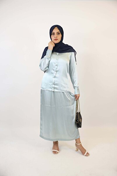 Libas lab Sahab- Elegant Satin Modest blouse skirt paired with detachable bel...