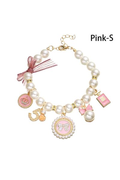 EDA LUXURY BEAUTY قلادة خاصة للكلاب والقطط، مزينة بفيونكة فاخرة من اللؤلؤ الو...