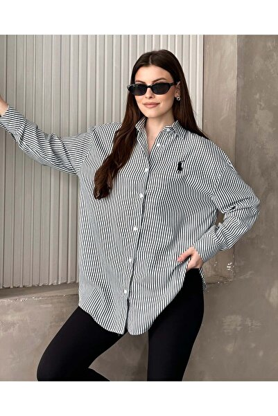 FERZOLAİO Pl Black Striped Oversized Shirt