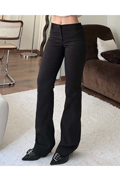 FERZOLAİO Slim Fit High Waist Flared Black Pants