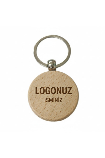 Yuvarlak Ahşap Anahtarlık Logo ve İsim Yazılı