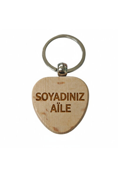 Kalp Ahşap Anahtarlık Soyad ve Ailesi Yazılı