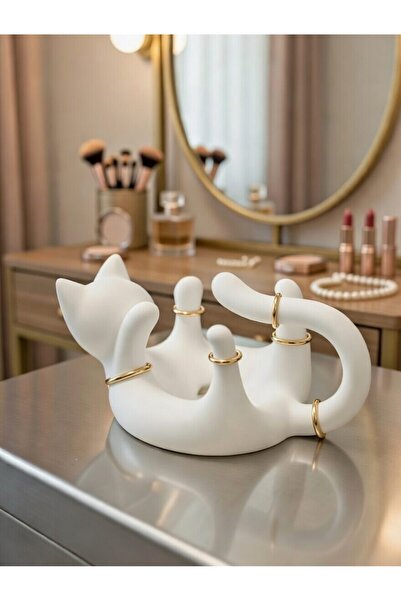 Handmade Kedi Figürlü Takı Standı - Minimalist Yüzük Tutucu ve Takı Düzenleyici