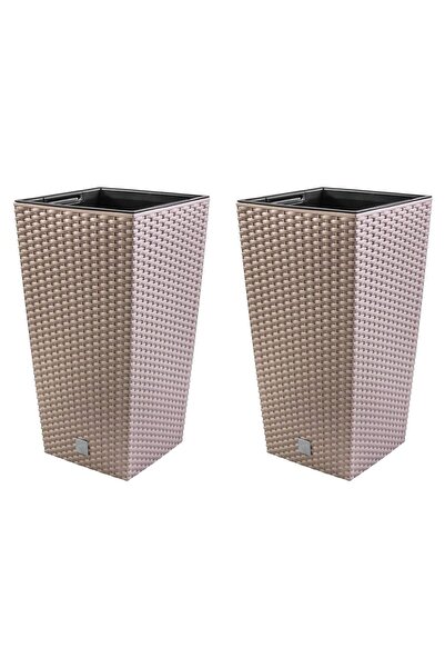 Prosperplast Set 2 ghivece de flori, Rato, imitatie ratan, inalte, 32.5x32.5x...