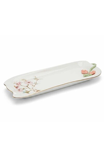 Angela Floral Classic Rectangular Ceramic Serving Tray – White (40×15 cm)