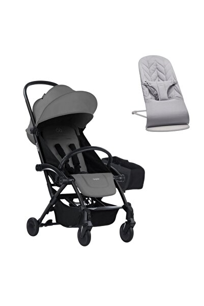 BabyBjörn Bliss Ana Kucağı Petal Woven Grey & Bumprider Connect³ Bebek Arabası Black-Grey & Yan Düze