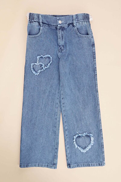 Fulla Moda 100% pamuk Elastične pantalone sa srčanim uzorkom za devojčice Vezena