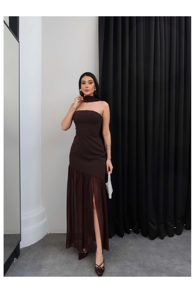 ESRAHELVACI Tulle Detail Asymmetrical Strapless Dress