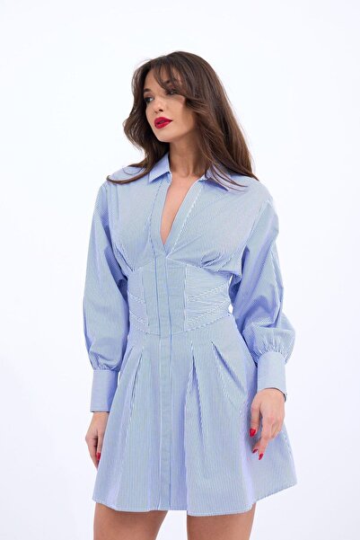 Hiccup JANES Γιακάς πουκαμίσου Με λεπτομέρειες, Ριγέ Μίνι Φορέματα