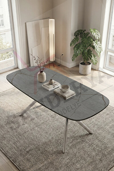 SANDERYA Nova Serisi Sabit Krom Ayaklı Aris Gri 85x170 Mutfak Salon Masası