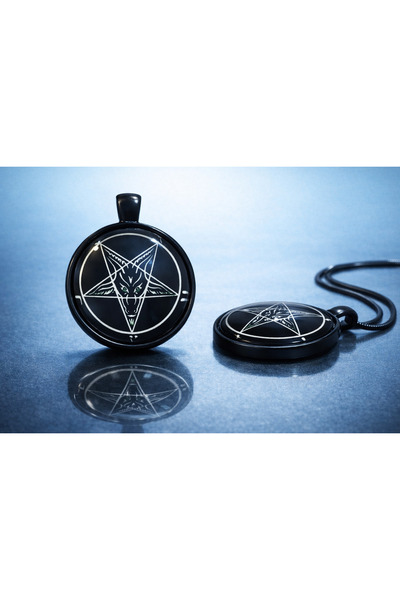 voyageaccessory Metal gövde üzerine Cam Kaplama Baphomet Pentagram Kolye