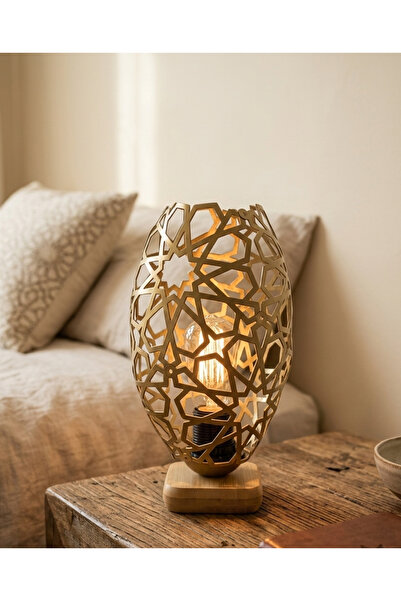 Decodelight Eskitme Otantik Şelçuklu Desen Oval Şapkalı Ahşap Ayaklı Mini Kom...