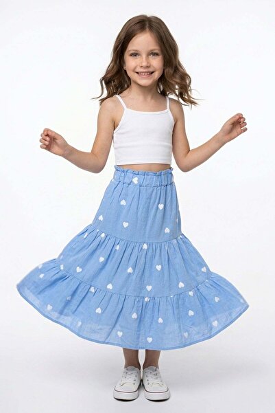 Fulla Moda Heart Printed Girls' Skirt with Elastic Waist