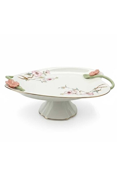 Angela طبق تقديم فواكه سيراميك فاخر مزين بنقوش زهرية - أبيض (29×12 سم)