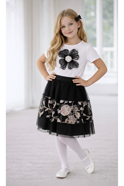 BLACK SWALLOW Girl's 23April 29October Performance Outfit Floral Print T-Shir...