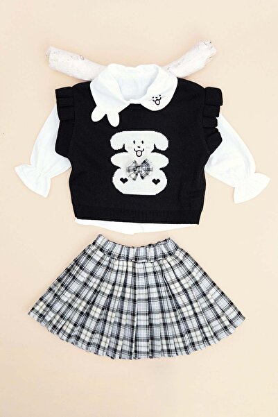 Fulla Moda Karirano Sa deznom Pleteni džemper, set od 3 dela za devojčice