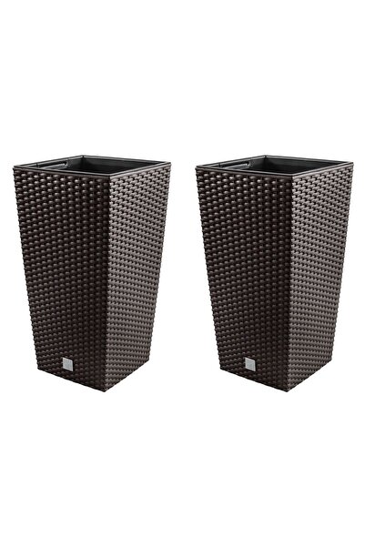 Prosperplast Set 2 ghivece de flori, Rato, imitatie ratan, inalte, 22.5x22.5x...