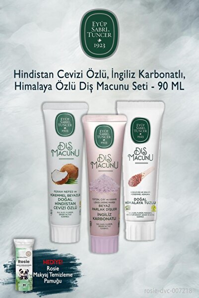 Eyüp Sabri Tuncer جوز الهند، كاربونات، هيمالايا 3 قطع 90 مل معجون أسنان، روزي