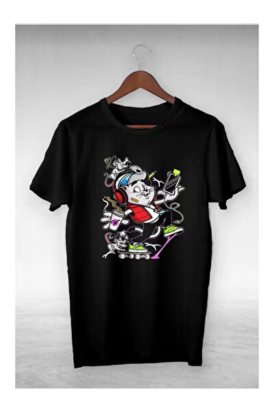 ZEMLİYA Unisex "Skate Cat" Printed T-Shirt -Modern Style