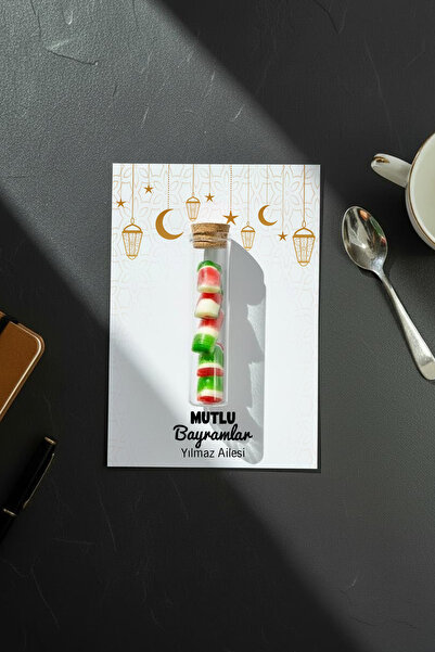 Hediyelen Bayram Hediyesi Mantar Tıpalı Cam Şişe İçinde Akide Şekeri (5 Adet) 03