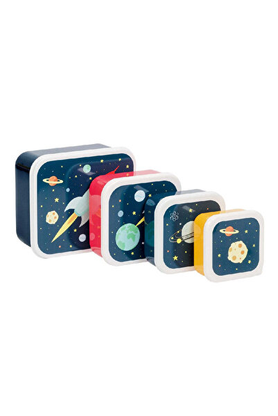 A Little Lovely Company Set of 4 Kids Snack and Lunch Boxes, Space, A Little ...
