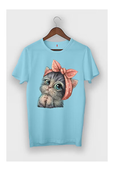 ZEMLİYA Unisex μπλουζάκι  "Cute Cat " με τύπωμα - Μοντέρνο Στυλ