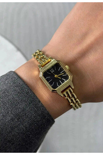 naaksesuar Gold Color Square Case Classic Modern Women's Watch