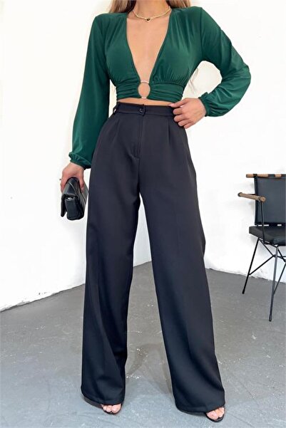 Dipmoda Women's Black High Waist Palazzo Pants Dpqns044