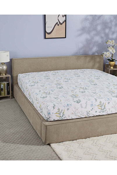 REDTAG White And Green Botanical Printed Fitted Sheet Super King Size