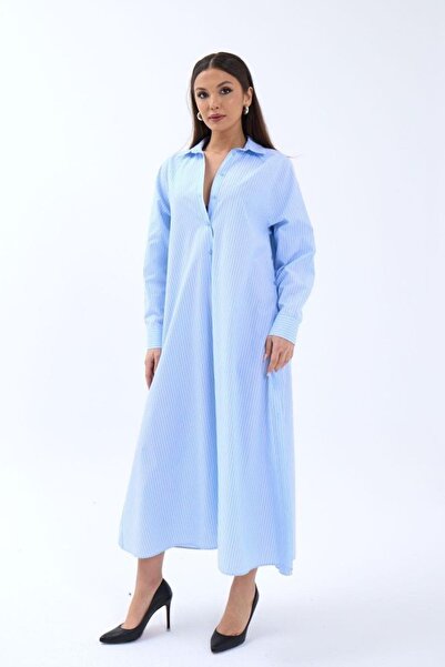 Hiccup JANES Prugasto midi haljina sa dugmićima i Košulja kragna delova