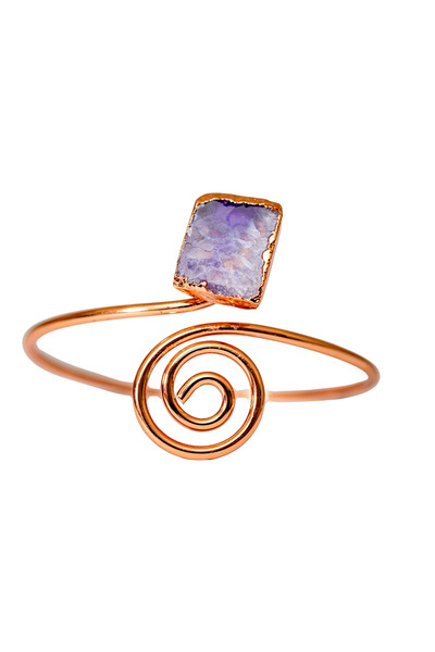 Zeynep Büyükbay Elegant Spiral Rectangular Amethyst Copper Bracelet